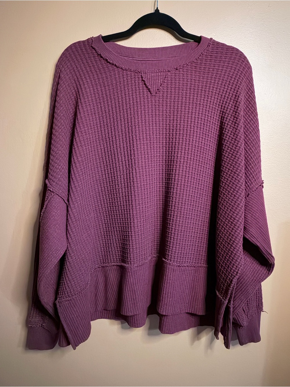 American Eagle Outfitters Waffle Knit Crew Sweater - Plum
